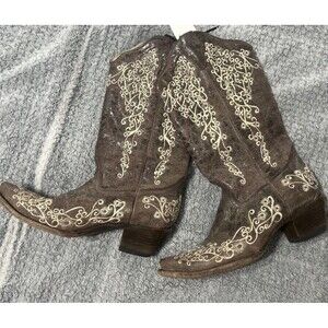 F corral vintage boots Embroidered Sz 9 Western Boho Beige
